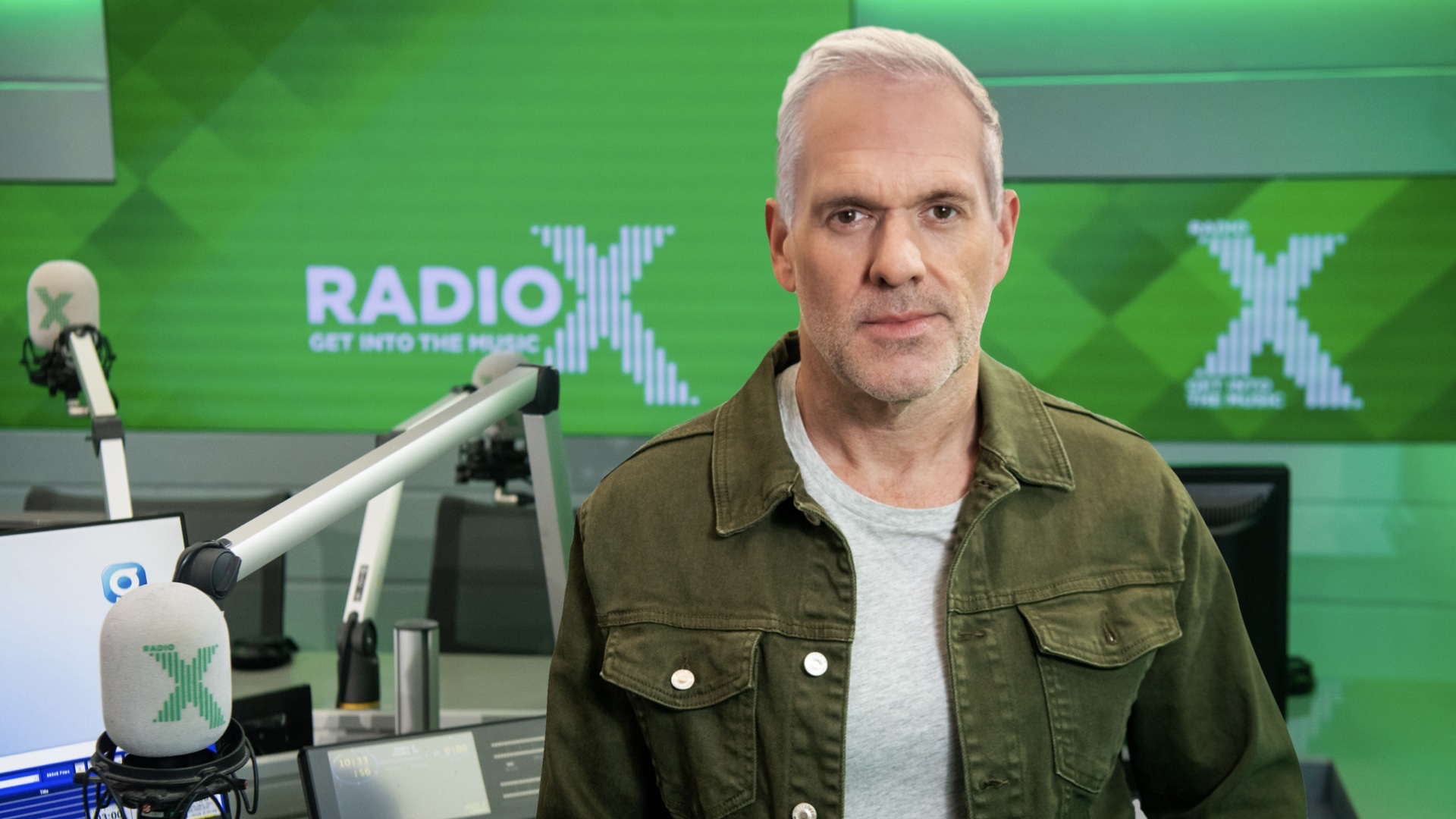 Chris Moyles in the Radio X studio